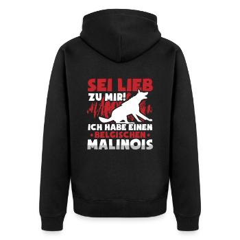 Belgischer Malinois sei lieb zu mir Schäferhund - Unisex Premium Bio Zip Hoodie - Schwarz - Hinten - Nico (187cm)