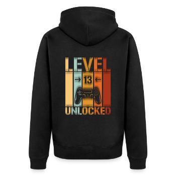 13. Geburtstag Level 13 unlocked - Unisex Premium Bio Zip Hoodie - Schwarz - Hinten - Nico (187cm)