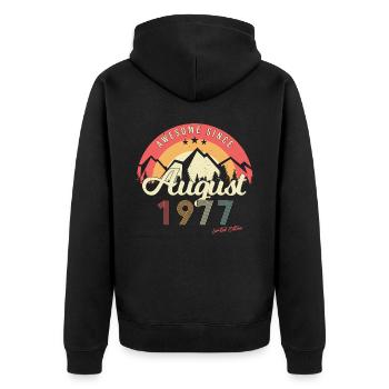 Geboren 1977 Im August - Unisex Premium Bio Zip Hoodie - Schwarz - Hinten - Nico (187cm)