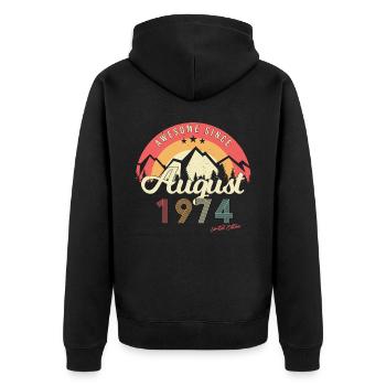 Geboren 1974 Im August - Unisex Premium Bio Zip Hoodie - Schwarz - Hinten - Nico (187cm)