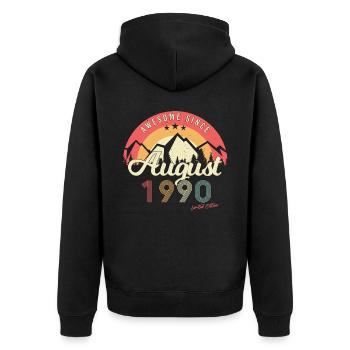 Geschenkidee Für August 1990 - Unisex Premium Bio Zip Hoodie - Schwarz - Hinten - Nico (187cm)