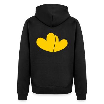 Zwei Gelbe Herzen - Unisex Premium Bio Zip Hoodie - Schwarz - Hinten - Nico (187cm)