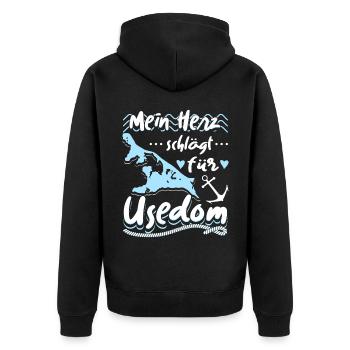 Mein Herz Schlägt Für Usedom Ostsee Usedomer - Unisex Premium Bio Zip Hoodie - Schwarz - Hinten - Nico (187cm)