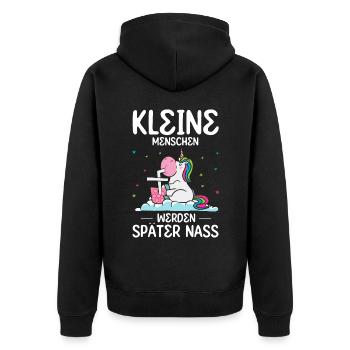 Einhorn Kleine Menschen werden später nass - Unisex Premium Bio Zip Hoodie - Schwarz - Hinten - Nico (187cm)