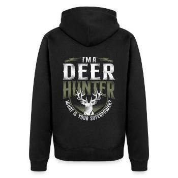 Buck Deer Hunting Hunter Vintage - Unisex Premium Bio Zip Hoodie - Schwarz - Hinten - Nico (187cm)