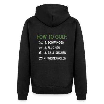 Wie Man Golf Spielt, Golfball - Unisex Premium Bio Zip Hoodie - Schwarz - Hinten - Nico (187cm)