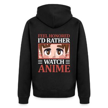 I'd Rather Watched Anime | Anime-liebhaber | - Unisex Premium Bio Zip Hoodie - Schwarz - Hinten - Nico (187cm)
