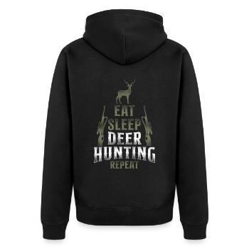 Buck Deer Hunting Hunter Vintage - Unisex Premium Bio Zip Hoodie - Schwarz - Hinten - Nico (187cm)