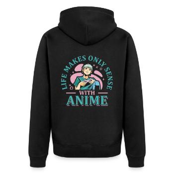Das Leben Macht Nur Sinn Anime | Anime-liebhaber - Unisex Premium Bio Zip Hoodie - Schwarz - Hinten - Nico (187cm)