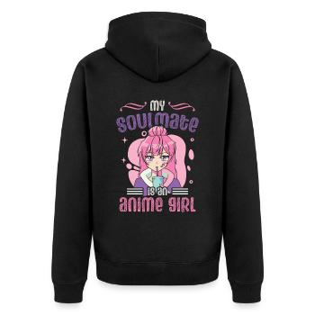Mein Seelenverwandter Ist Ein Anime-mädchen | - Unisex Premium Bio Zip Hoodie - Schwarz - Hinten - Nico (187cm)