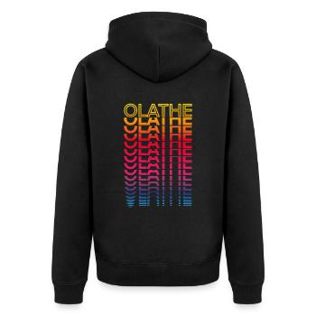 Retro Nostalgic USA City - Rainbow Olathe - Unisex Premium Organic Zip Hoodie - black - Back - Nico (187cm)