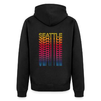 Retro Nostalgisch USA Stadt - Regenbogen Seattle - Unisex Premium Bio Zip Hoodie - Schwarz - Hinten - Nico (187cm)