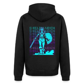 Shieldmaiden Schildmaid Wikinger Nordische Mytholo - Unisex Premium Bio Zip Hoodie - Schwarz - Hinten - Nico (187cm)