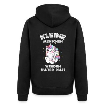 Einhorn Kleine Menschen werden später nass - Unisex Premium Bio Zip Hoodie - Schwarz - Hinten - Nico (187cm)