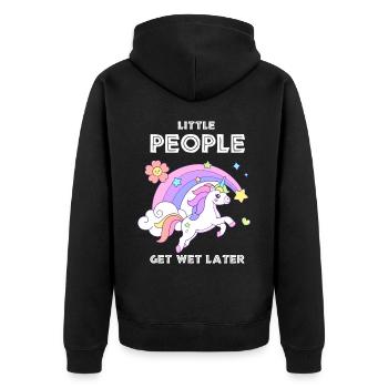 Einhorn Kleine Menschen werden später nass - Unisex Premium Bio Zip Hoodie - Schwarz - Hinten - Nico (187cm)