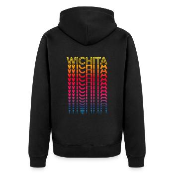 Retro Nostalgisch USA Stadt - Regenbogen Wichita - Unisex Premium Bio Zip Hoodie - Schwarz - Hinten - Nico (187cm)