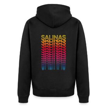 Retro Nostalgisch USA Stadt - Regenbogen Salinas - Unisex Premium Bio Zip Hoodie - Schwarz - Hinten - Nico (187cm)