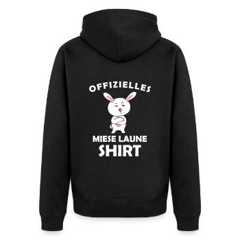 Offizielles Miese Laune Shirt - Unisex Premium Bio Zip Hoodie - Schwarz - Hinten - Nico (187cm)