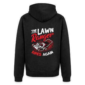The Lawn Ranger Rides Again Lawn Care Lawn Mower - Unisex Premium Organic Zip Hoodie - black - Back - Nico (187cm)