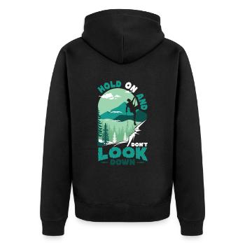 Don't Look Down Bouldern, Felsklettern. - Unisex Premium Bio Zip Hoodie - Schwarz - Hinten - Nico (187cm)