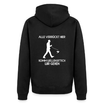 Alle Verrückt Hier Komm Wellensittich Wir Gehen - Unisex Premium Bio Zip Hoodie - Schwarz - Hinten - Nico (187cm)