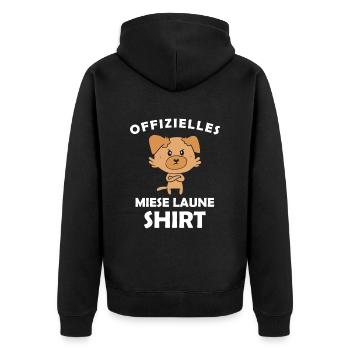 Offizielles Miese Laune Shirt - Unisex Premium Bio Zip Hoodie - Schwarz - Hinten - Nico (187cm)