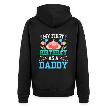 Mon premier anniversaire en tant que papa Papi Papa Père - Veste à capuche bio Premium Unisexe - noir - Dos - Nico (187cm)