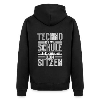 Techno Ist Wie Schule Techno - Unisex Premium Bio Zip Hoodie - Schwarz - Hinten - Nico (187cm)