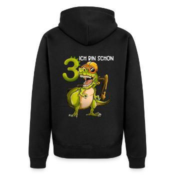 Geburtstag Kinder 3 Jahre Drei Dritter Dino Bagger - Unisex Premium Bio Zip Hoodie - Schwarz - Hinten - Nico (187cm)