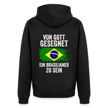 Brasilien Brasilianer Brasilianisches - Unisex Premium Bio Zip Hoodie - Schwarz - Hinten - Nico (187cm)