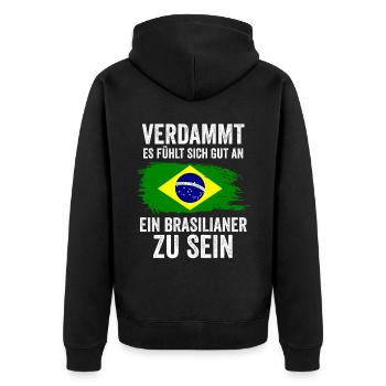 Brasilien Brasilianer Brasilianisches - Unisex Premium Bio Zip Hoodie - Schwarz - Hinten - Nico (187cm)
