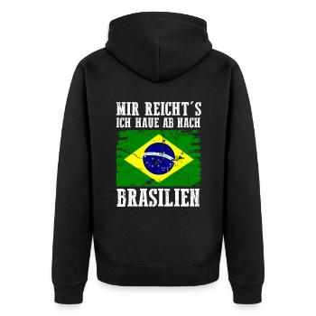 Brasilien Brasilianer Brasilianisches - Unisex Premium Bio Zip Hoodie - Schwarz - Hinten - Nico (187cm)