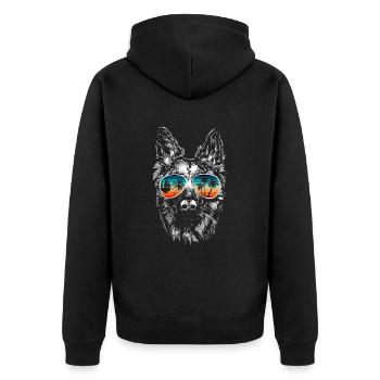 Hund mit cooler Sonnen Brille für Urlauber - Unisex Premium Bio Zip Hoodie - Schwarz - Hinten - Nico (187cm)