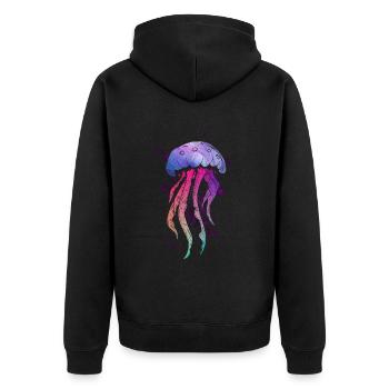 Bunte Qualle - Unisex Premium Bio Zip Hoodie - Schwarz - Hinten - Nico (187cm)