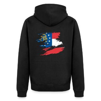 Georgia-stolz-geschenk - Unisex Premium Bio Zip Hoodie - Schwarz - Hinten - Nico (187cm)