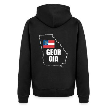 Georgia Home Geschenk - Unisex Premium Bio Zip Hoodie - Schwarz - Hinten - Nico (187cm)