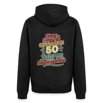 Dieser Coole Typ Sucht 50 Jahren Sondergleichen - Unisex Premium Bio Zip Hoodie - Schwarz - Hinten - Nico (187cm)