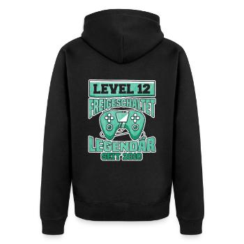 Level 12 Freigeschaltet Legendär Seit 2010 - Unisex Premium Bio Zip Hoodie - Schwarz - Hinten - Nico (187cm)