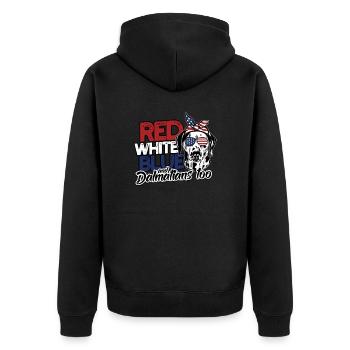 Rouge Blanc Bleu et Dalmatiens aussi - woof - Veste à capuche bio Premium Unisexe - noir - Dos - Nico (187cm)