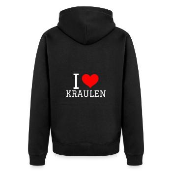 Schwimmen Spruch Lustig I Love Kraulen - Unisex Premium Bio Zip Hoodie - Schwarz - Hinten - Nico (187cm)
