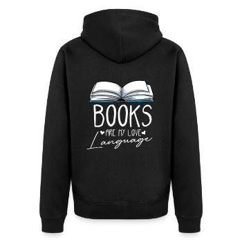 Lesen - Unisex Premium Bio Zip Hoodie - Schwarz - Hinten - Nico (187cm)