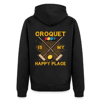 Croquet is my Happy Place - Unisex Premium Bio Zip Hoodie - Schwarz - Hinten - Nico (187cm)