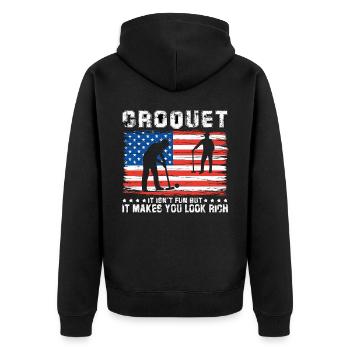Croquet it isn't fun but it makes you look rich - Unisex Premium Bio Zip Hoodie - Schwarz - Hinten - Nico (187cm)