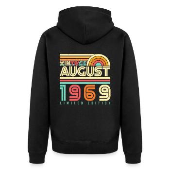 Geburtstagsgruss August 1969 - Unisex Premium Bio Zip Hoodie - Schwarz - Hinten - Nico (187cm)