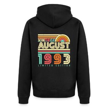 Year of construction August 1993 - Unisex Premium Organic Zip Hoodie - black - Back - Nico (187cm)