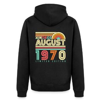 Salutations d’anniversaire août 1970 - Veste à capuche bio Premium Unisexe - noir - Dos - Nico (187cm)