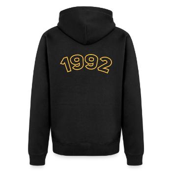 Jahr 1992 Gelb Simpel - Unisex Premium Bio Zip Hoodie - Schwarz - Hinten - Nico (187cm)