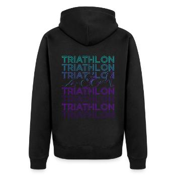Triathlon Triathlet Retro - Unisex Premium Bio Zip Hoodie - Schwarz - Hinten - Nico (187cm)