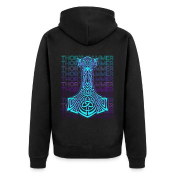 Thor Hammer Mjolnir Norse Mythology Retro - Unisex Premium Organic Zip Hoodie - black - Back - Nico (187cm)