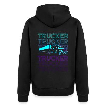 Trucker Lkw-Fahrer Retro - Unisex Premium Bio Zip Hoodie - Schwarz - Hinten - Nico (187cm)